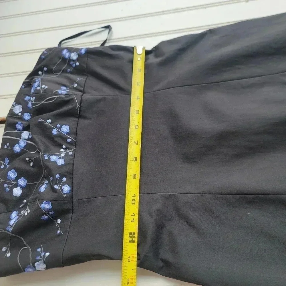 Express Design Studio Dress Womens Black Blue Strapless Satin Fitted Formal 3/4